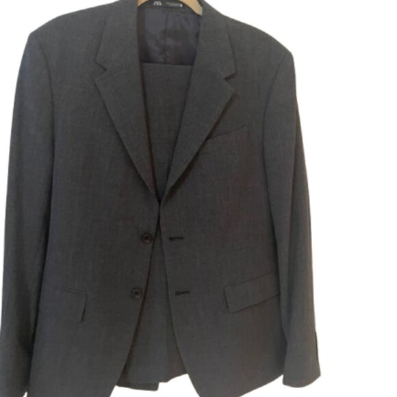 Zara Men’s Grey Patterned SlimFit Suit – Jacket & Pants, Size 40 and Pant 34 - Picture 1 of 5